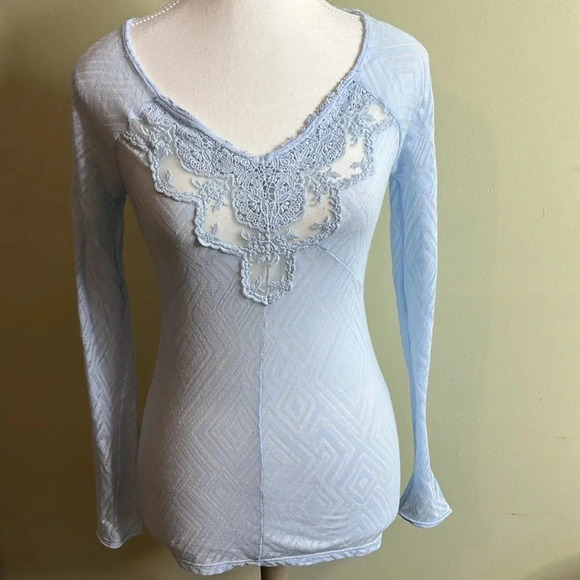 Free People Intimately lightweight light blue mesh long sleeve shirt - Picture 1 of 11